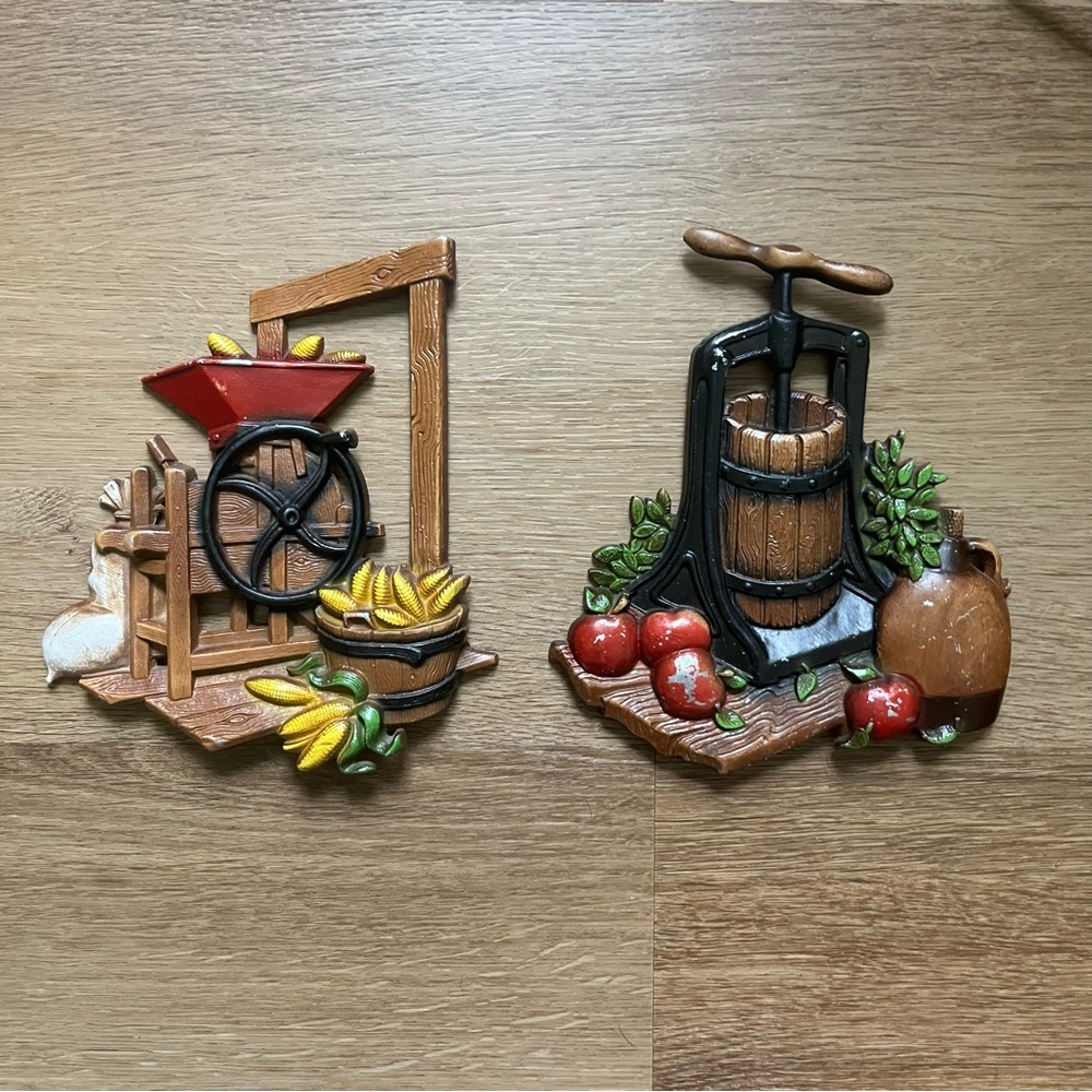 Homco USA 1978 Wall Hangings Pioneer Homestead Style cornmill Farm Bread Set of2